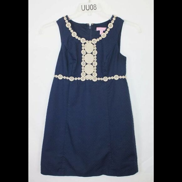 Lilly Pulitzer Womens Rosie Shift Dress Nave Gold Lace Embroidery Lined Size 00 - Picture 2 of 8